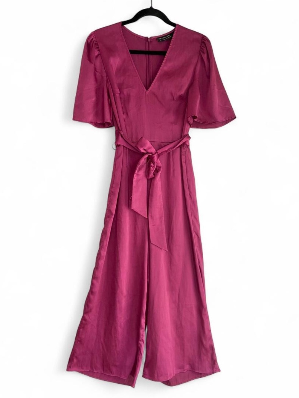 The Fifth Label Silky Pink V Neck Cropped Wide Leg Jumpsuit Size M